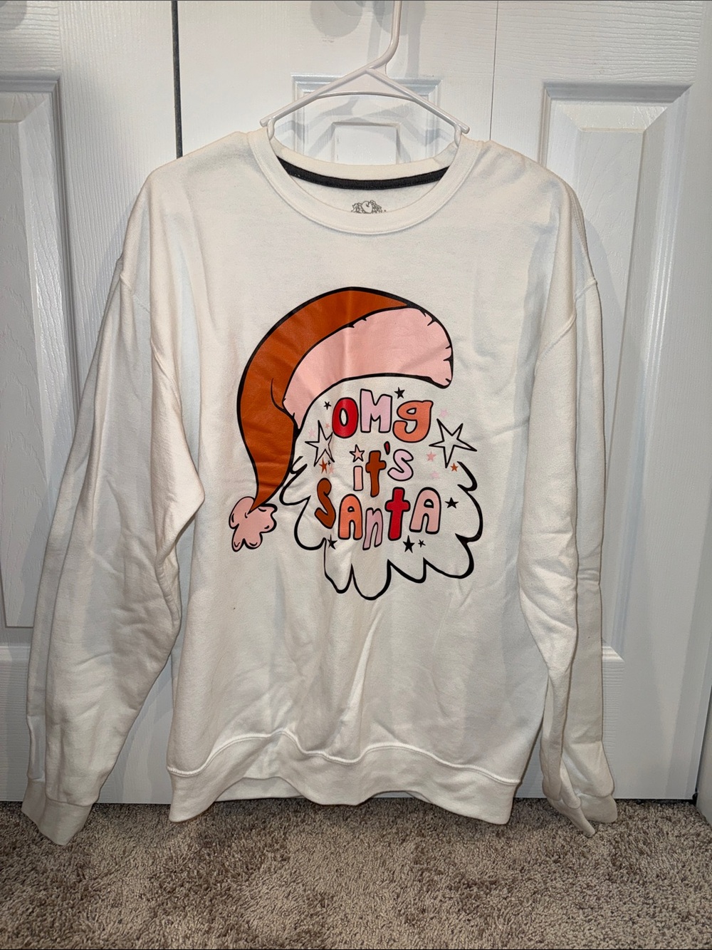 OMG It's Santa Graphic Sweatshirt - White with Pink & Orange